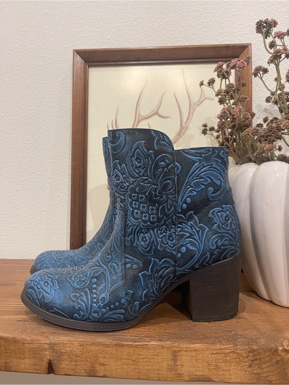 Sterling River Blue Leather Ankle Boots - Boho Western Gypsy